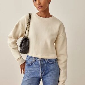 Reformation Boxy Cropped Crew Sweatshirt in Cream